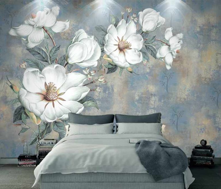 پوستر دیواری گل سفید در زمینه ابرنگی