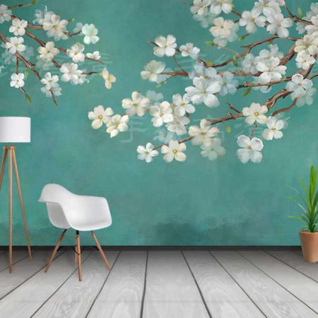 پوستردیواری شکوفه های ابرنگی سفید