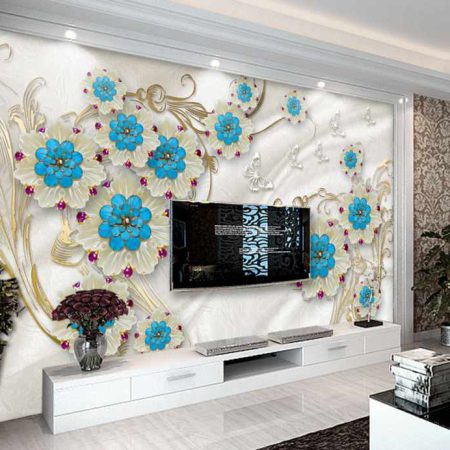 پوستر دیواری گل های فیروزه ای