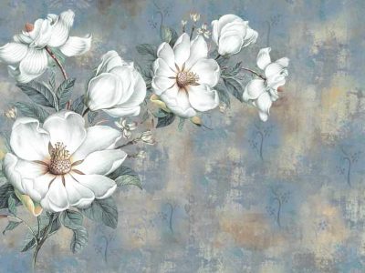 پوستر دیواری گل سفید در زمینه ابرنگی