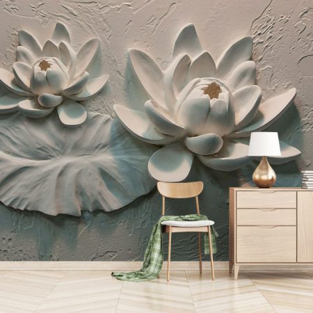 کاغذ دیواری سه بعدی گچ بری گل های بزرگ