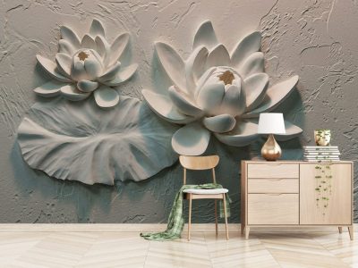 کاغذ دیواری سه بعدی گچ بری گل های بزرگ