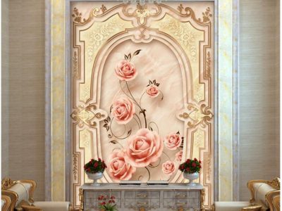 کاغذ دیواری سه بعدی گل های رز صورتی
