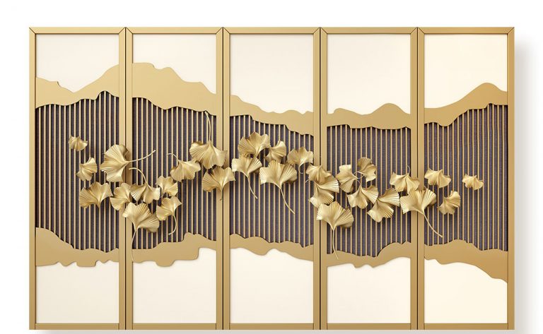 کاغذ دیواری سه بعدی برگ های طلاکوب