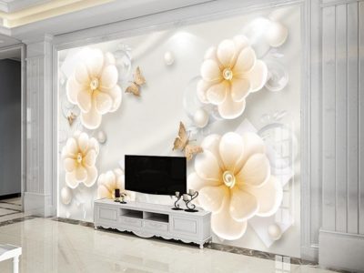 پوستر دیواری گل های سه بعدی و پروانه ها