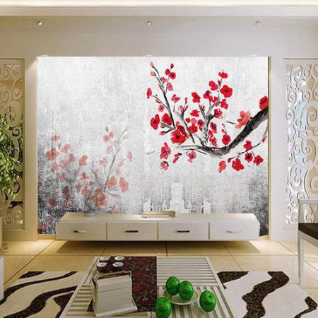 پوستر دیواری شاخه گل های قرمز نقاشی شده