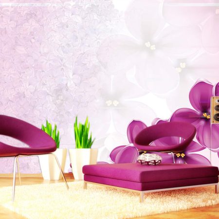 کاغذ دیواری سه یعدی گل های بنفش