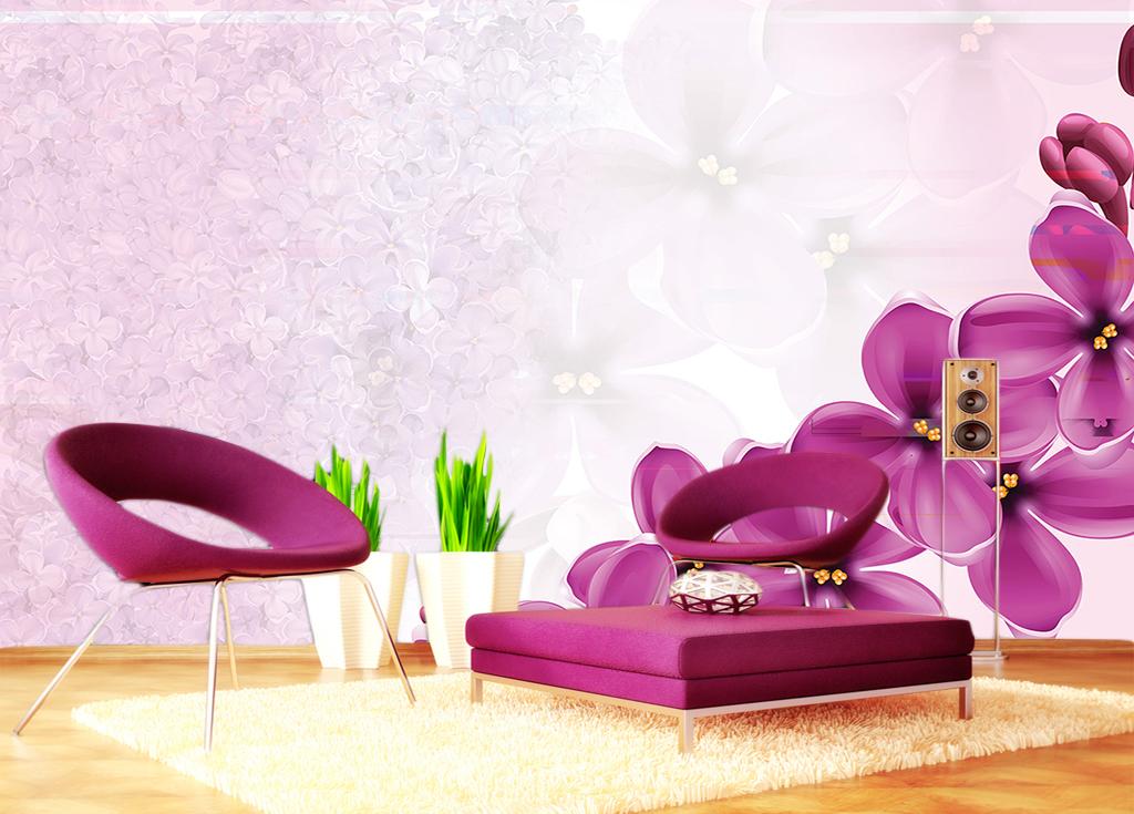 کاغذ دیواری سه یعدی گل های بنفش