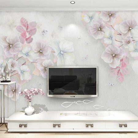 کاغذ دیواری سه بعدی گل های ابرنگی شاد
