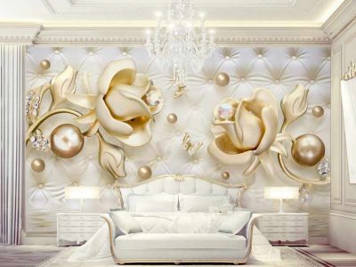 پوستر دیواری گل های رز سه بعدی طلایی