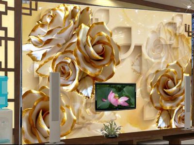 پوستر دیواری گل های رز طلایی سه بعدی