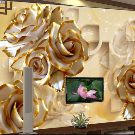 پوستر دیواری گل های رز طلایی سه بعدی
