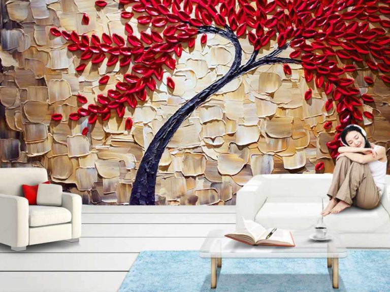 پوستر دیواری سه بعدی درخت تزئینی قرمز