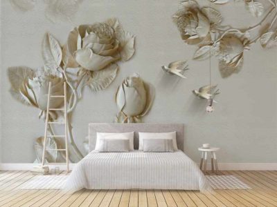 پوستر دیواری گل های رز گچ بری سه بعدی