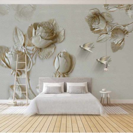پوستر دیواری گل های رز گچ بری سه بعدی