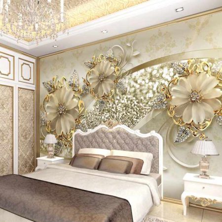 پوستر دیواری گل های نگینی طلایی