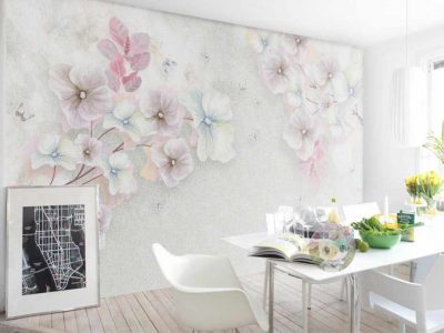 کاغذ دیواری سه بعدی گل های ابرنگی شاد