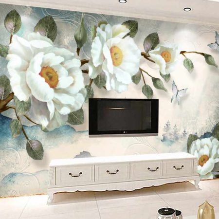 کاغذ دیواری سه بعدی تک گل های سه بعدی زیبا