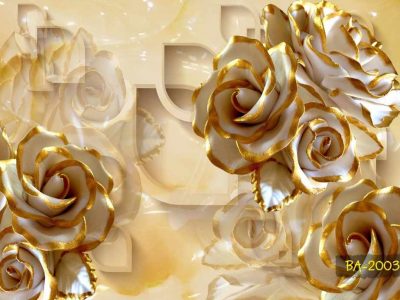 پوستر دیواری گل های رز طلایی سه بعدی