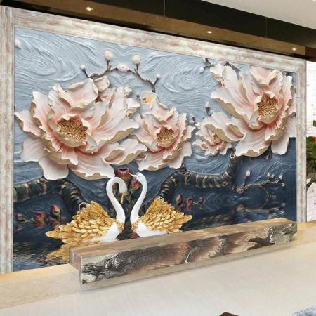 کاغذ دیواری سه بعدی گل های خمیری