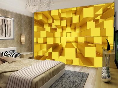 پوستر دیواری طرح مکعب های سه بعدی طلایی