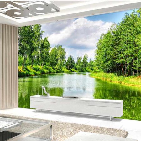 پوستر دیواری رودخانه ای با مسیر سرسبز درختان