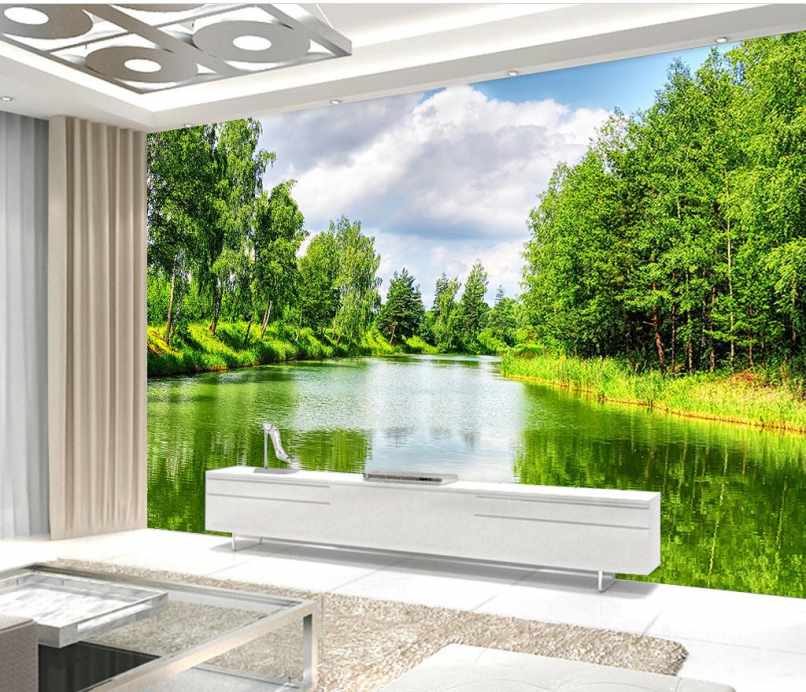 پوستر دیواری رودخانه ای با مسیر سرسبز درختان