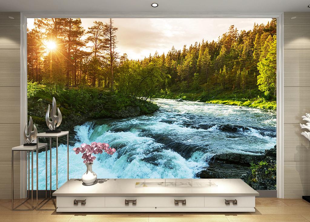 پوستر دیواری رودخانه ای با خورشید تابان