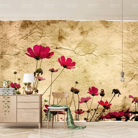 کاغذ دیواری سه بعدی گل های قرمز