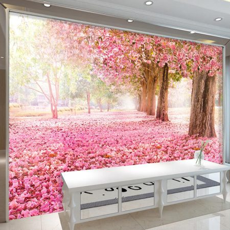 پوستر دیواری جاده ای از شکوفه های صورتی