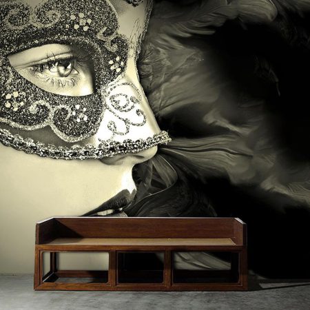 پوستر دیواری سیاه و سفید از چهره زن نقاب دار