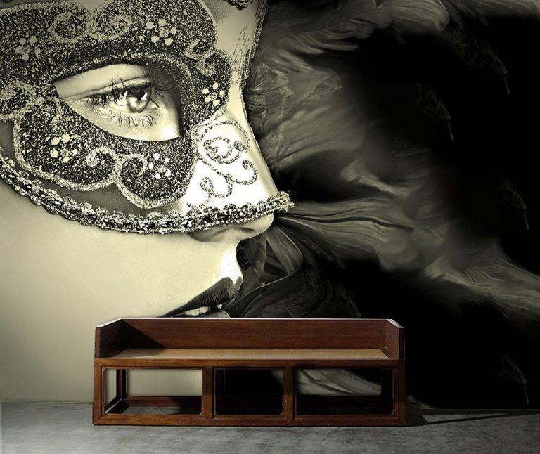 پوستر دیواری سیاه و سفید از چهره زن نقاب دار