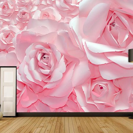پوستر دیواری گل های رز سه بعدی صورتی