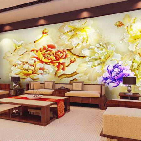 کاغذ دیواری سه بعدی گل های طلایی