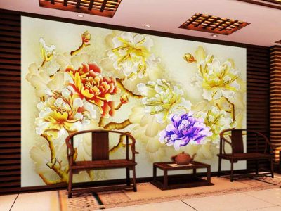 کاغذ دیواری سه بعدی گل های طلایی