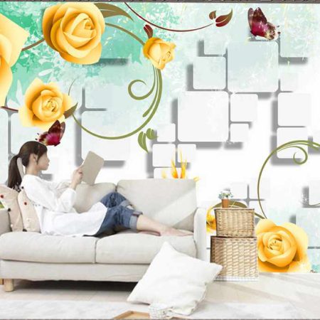 پوستر دیواری گل های رز با زمینه مکعبی