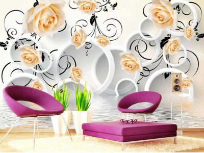 پوستر دیواری گل های رز با زمینه دایره ایی