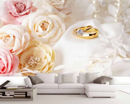 پوستردیواری گل های طبیعی وحلقه های ازدواج