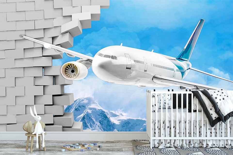 کاغذ دیواری سه بعدی طرح سه بعدی هواپیما