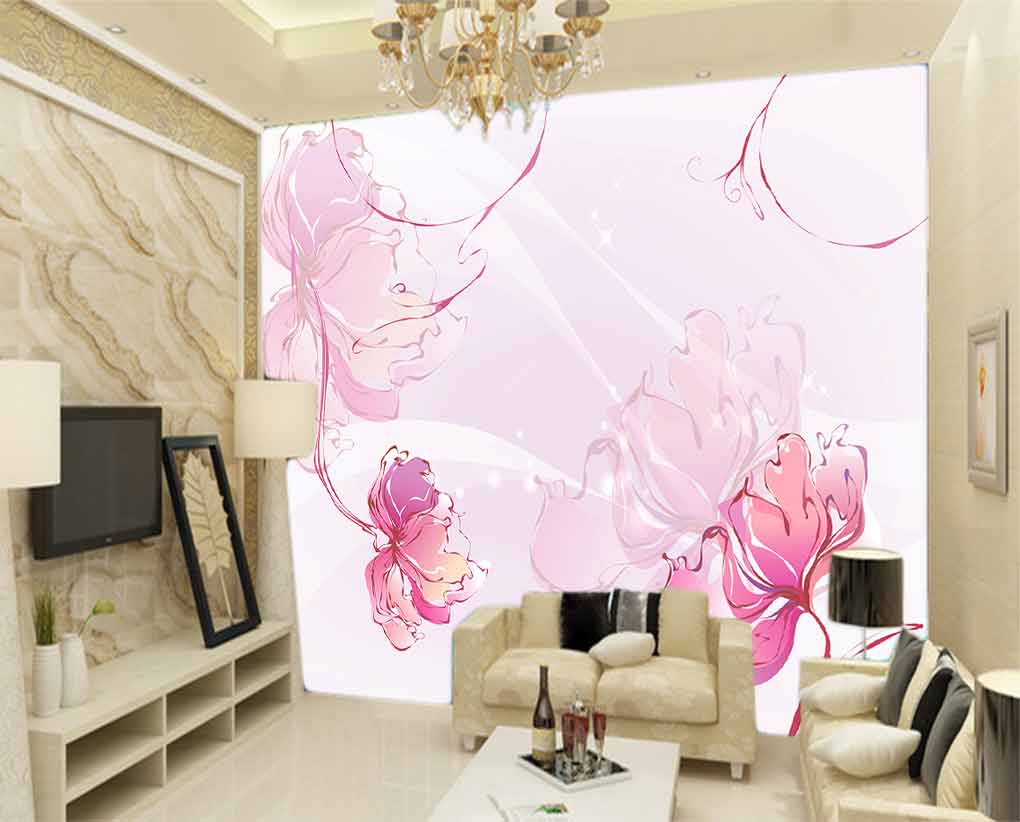 کاغذ دیواری سه بعدی طرح گل های صورتی