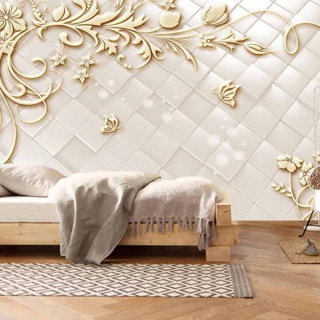 پوستر دیواری طرح گل با زمینه سه بعدی