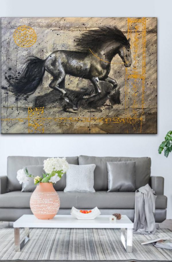 تابلو اختصاصی نقاشی سیاه وسفید اسب