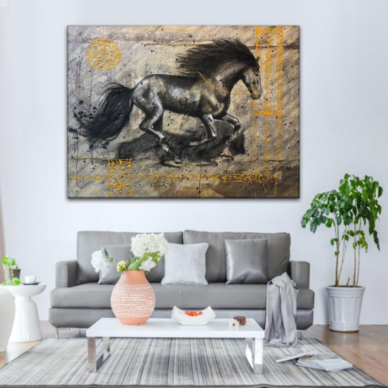 تابلو اختصاصی نقاشی سیاه وسفید اسب