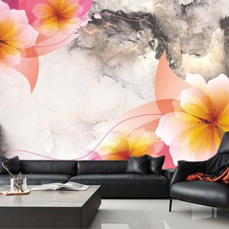 کاغذ دیواری سه بعدی طرح گل هنری