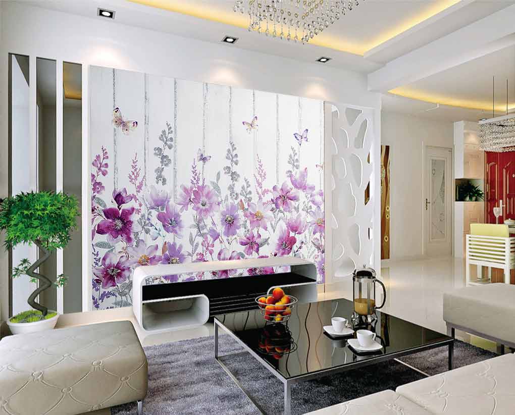 پوستر دیواری طرح گل های بنفش نقاشی