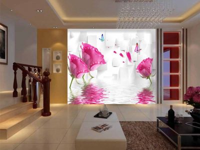 پوستر دیواری گل های رز صورتی سه بعدی
