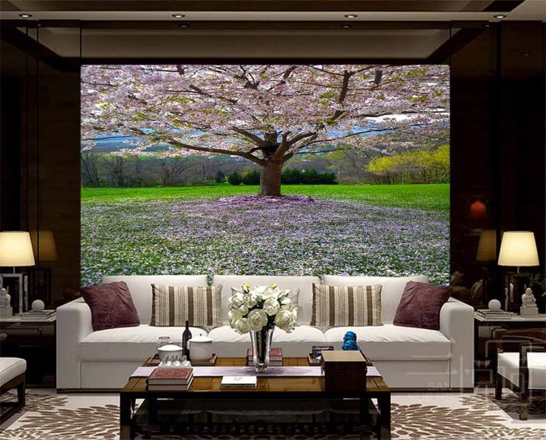 پوستر دیواری طرح تک درخت با شکوفه صورتی