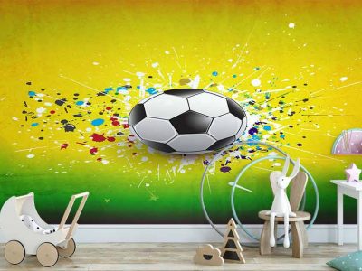 کاغذ دیواری سه بعدی طرح کودکانه توپ فوتبال