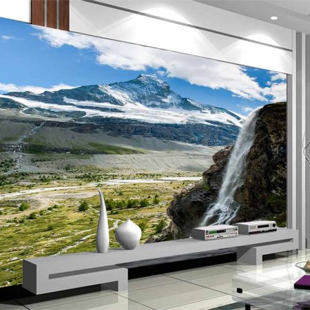 پوستر دیواری ابشار و کوه های برفی