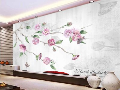 کاغذ دیواری سه بعدی گل های رز نقاشی